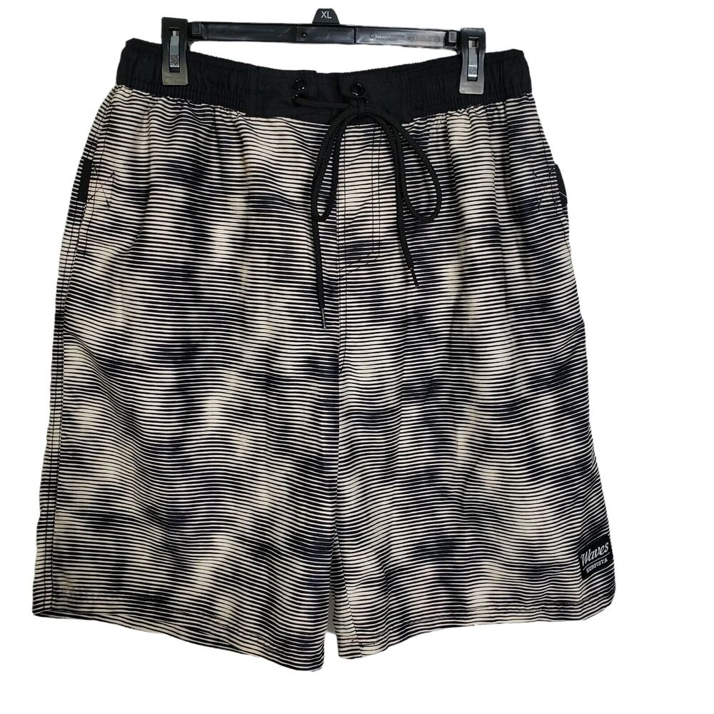 Tesla Men's Boardshorts Size XL Swim Trunks Black Striped Drawstring Mesh Lined